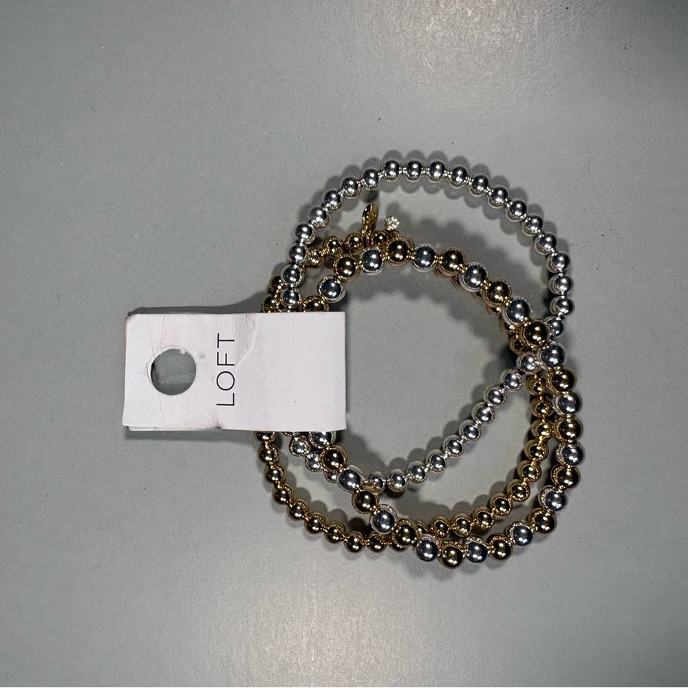LOFT NWT Metallic Beaded Bracelet Trio - Picture 2 of 3